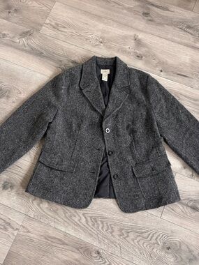 L.L.Bean Wool Blend Herringbone Blazer Jacket Petite Medium Classic Academia